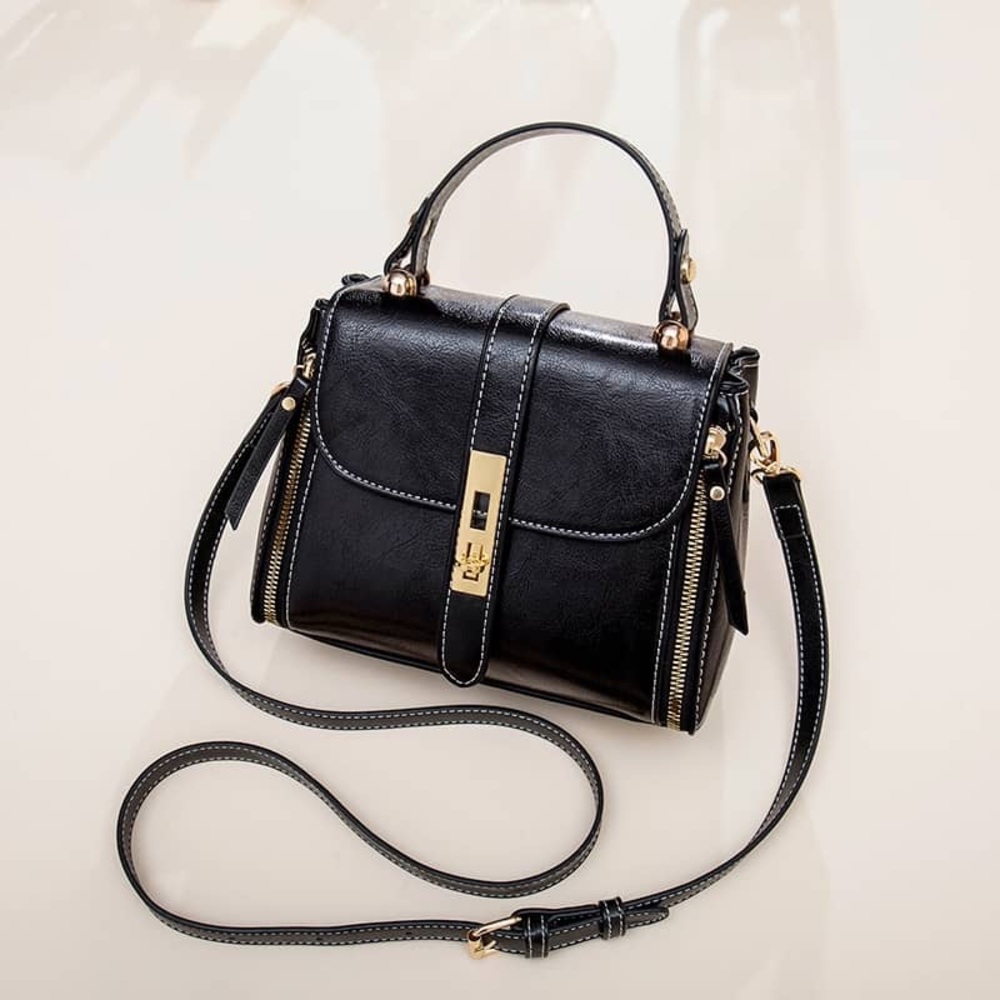 Aries Vegan Leather Cross Body Purse: Black